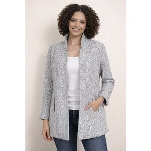 Vici Womens Herringbone Coat Jacket Classic Open Front Black White Size M